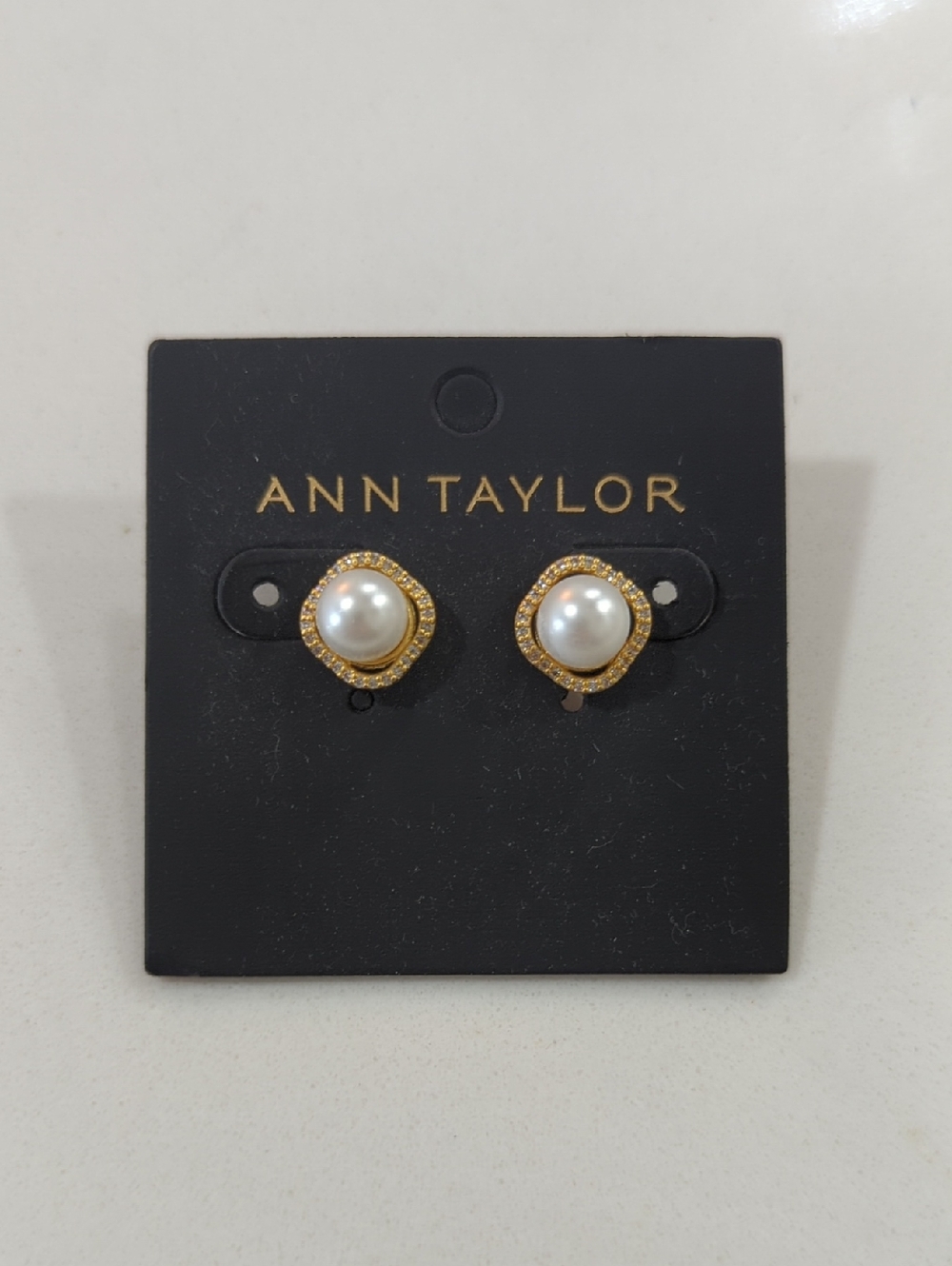 Ann Taylor Gold and White Pearl Halo Stud Earrings